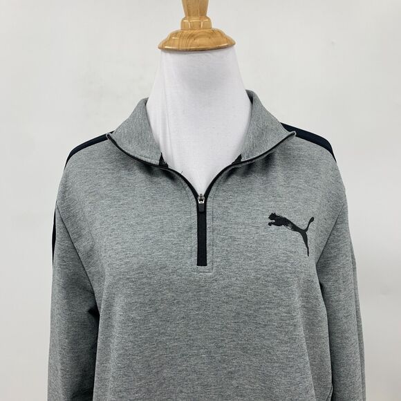 Puma Sweater Mens S Gray Black Quarter Zip Mock Neck Stretchlite Long Sleeves - Picture 3 of 13
